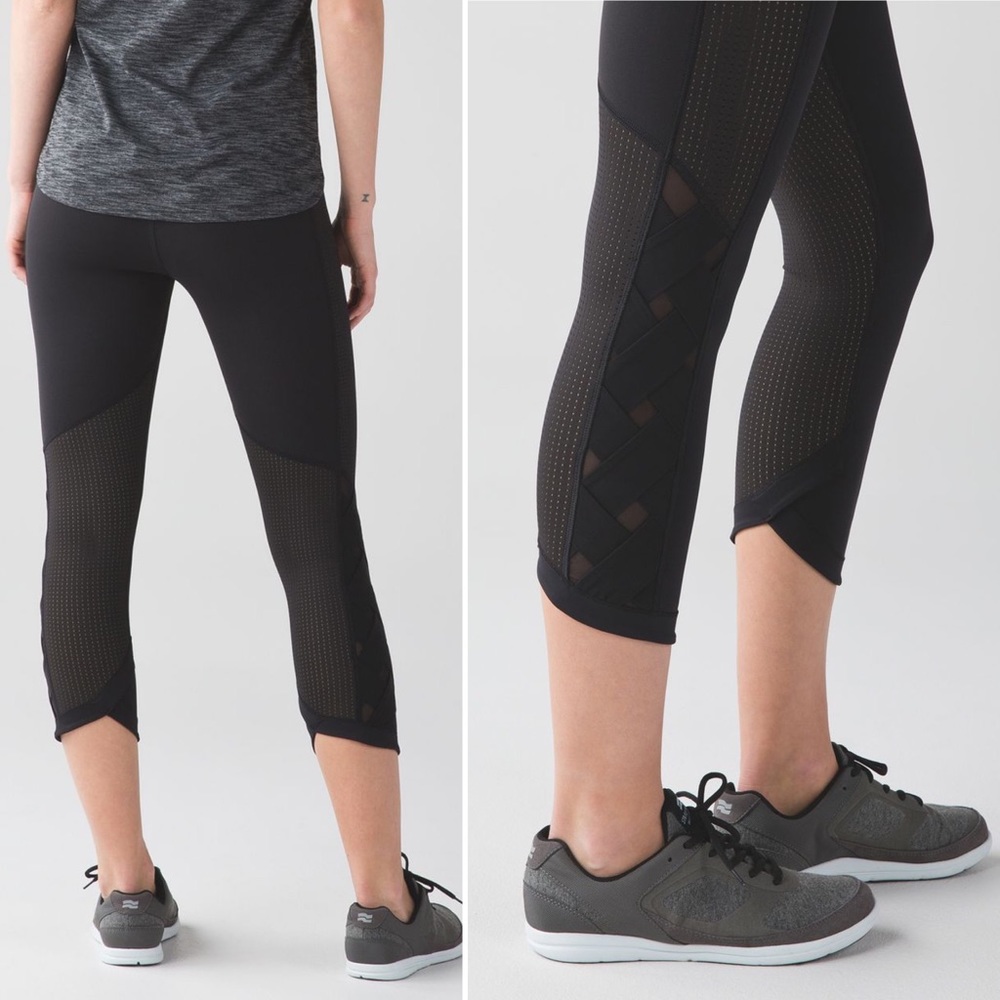 lululemon | var-city crop leggings black crisscross mesh 4